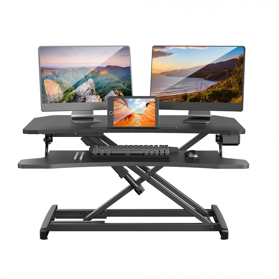 BlitzWolf BW-ESD2 Elektrisk drevet stående skrivebord 34 tommer bred justerbar højde Dobbelt skærme Skrivebordstiger 2.0A 10W USB-oplader Aftageligt tastaturbakke image